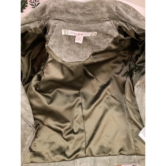CHELSEA & VIOLET Olive Green Suede Moto Jacket XS - Picture 7 of 7